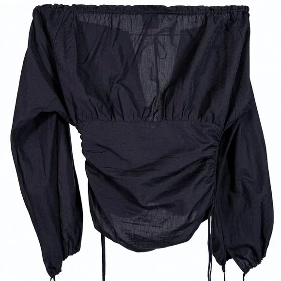 Just Cavalli Black Off Shoulder Ruched Blouse Size 4 | Designer Long Sleeve Top - Picture 2 of 5